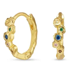 14,5 mm mehrfarbigen Zirkon Kreole in vergoldetem Silber - Bubbly Twist