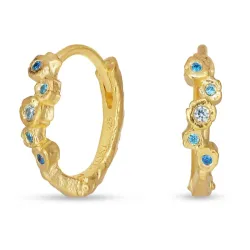 12 mm blauem Zirkon Kreole in vergoldetem Silber - Bubbly Twist