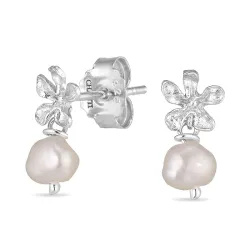 Blumen Perle Ohrringe in Silber - Lumé Etched