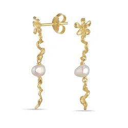 Perle Ohrringe in vergoldetem Sterlingsilber - Lumé Etched