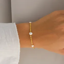 Perle Armband aus vergoldetem Sterlingsilber 16 plus 3 cm x 6,9 mm