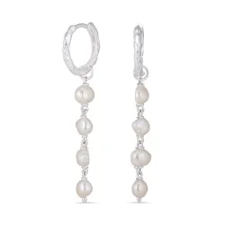 lange Perle Ohrringe in Silber - Lumé Etched