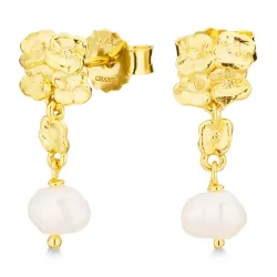 Perle Ohrringe in vergoldetem Silber - Lumé Etched