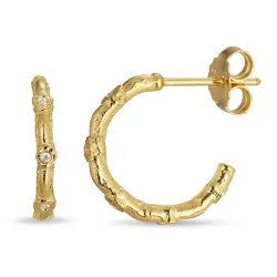 Zirkon Halbkreolen in vergoldetem Sterlingsilber - Lumé Etched