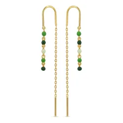 lange grünen Emaille ketten ohrringe in vergoldetem Sterlingsilber