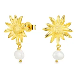 Blumen Perle Ohrringe in vergoldetes Messing - Eliné