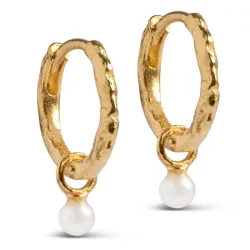 13 mm Enamel Belle Pearl weißem Kreole in vergoldetem Sterlingsilber