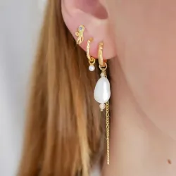 13 mm Enamel Belle Pearl weißem Kreole in vergoldetem Sterlingsilber