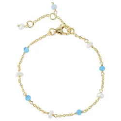 Kollektionsmuster blauem Chalzedon Armband aus vergoldetem Sterlingsilber - Loom Stones