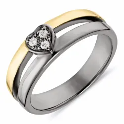 Kollektionsmuster Herz weißem Zirkon Ring aus schwarzes rhodiniertes Silber mit vergoldetem Sterlingsilber